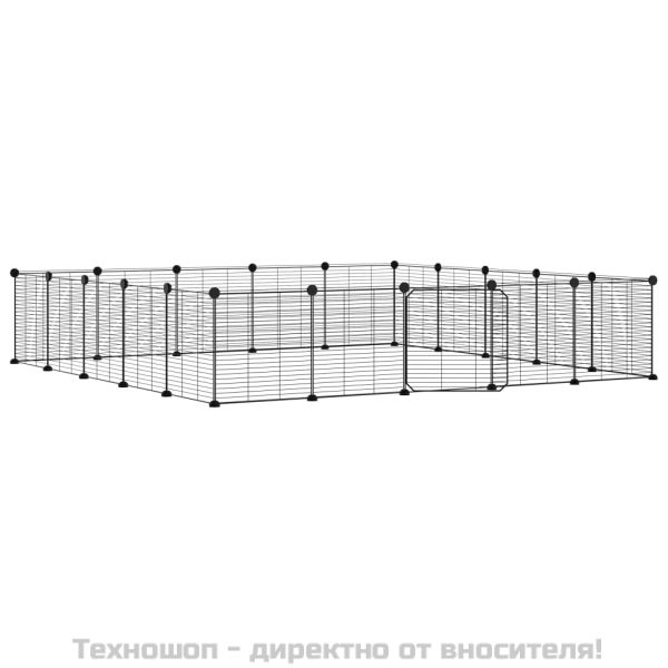 Клетка за животни с врата, 20 панела, черна, 35x35 см, стомана