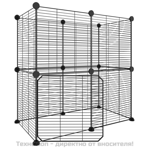 Клетка за животни с врата, 12 панела, черна, 35x35 см, стомана