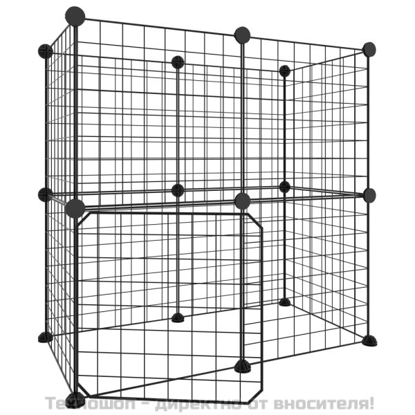 Клетка за животни с врата, 12 панела, черна, 35x35 см, стомана