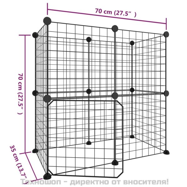 Клетка за животни с врата, 12 панела, черна, 35x35 см, стомана