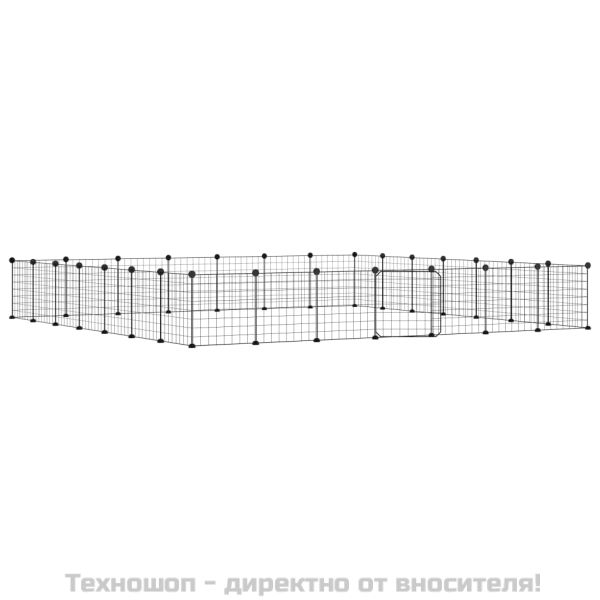 Клетка за животни с врата, 28 панела, черна, 35x35 см, стомана