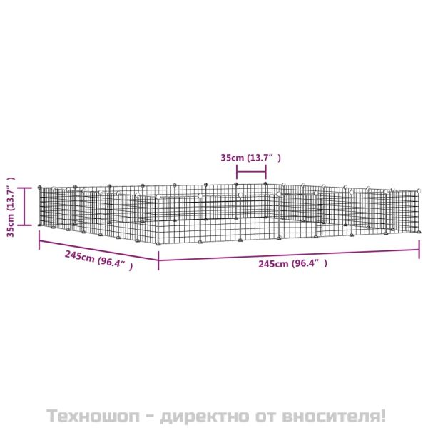 Клетка за животни с врата, 28 панела, черна, 35x35 см, стомана