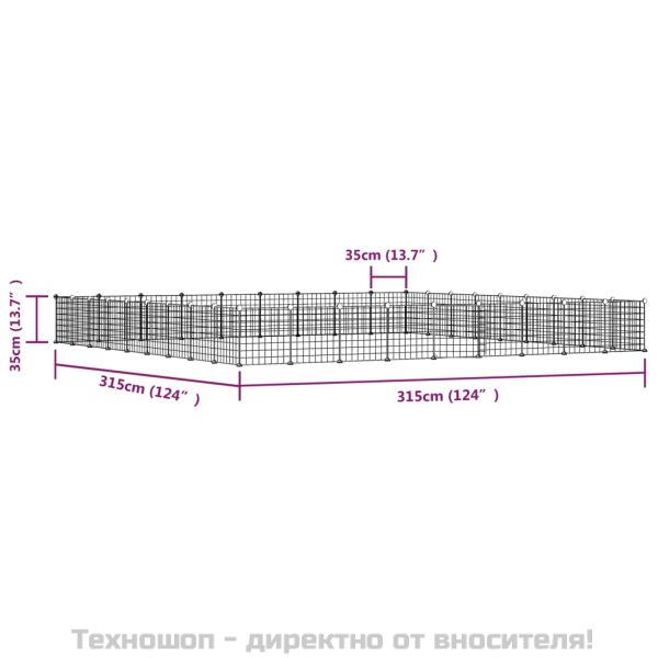 Клетка за животни с врата, 36 панела, черна, 35x35 см, стомана