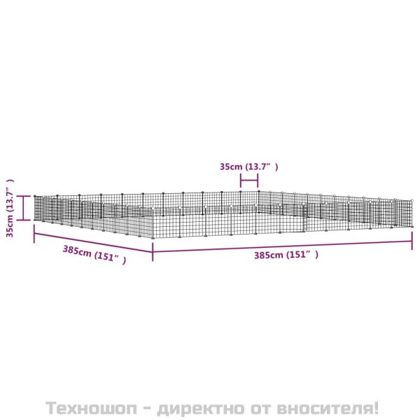 Клетка за животни с врата, 44 панела, черна, 35x35 см, стомана
