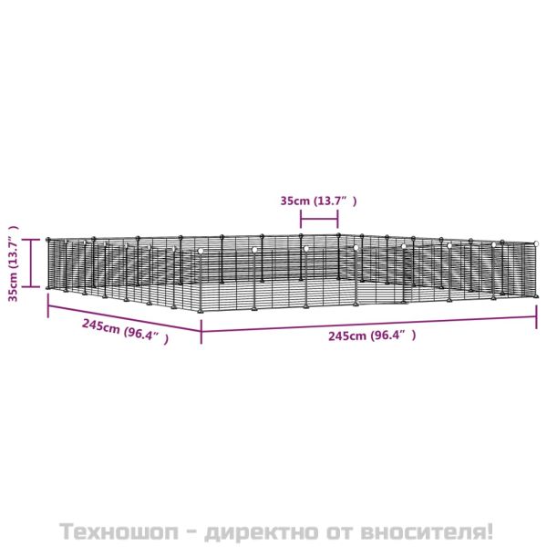 Клетка за животни с врата, 28 панела, черна, 35x35 см, стомана
