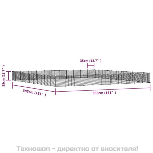 Клетка за животни с врата, 44 панела, черна, 35x35 см, стомана