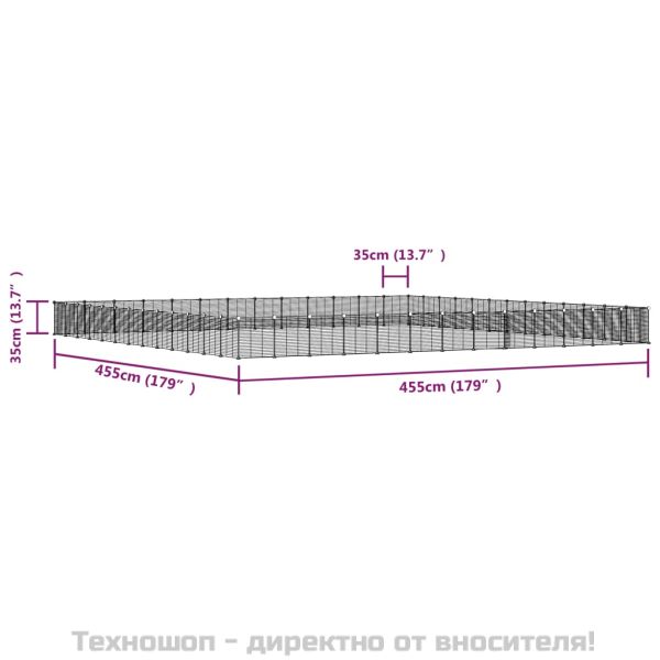 Клетка за животни с врата, 52 панела, черна, 35x35 см, стомана