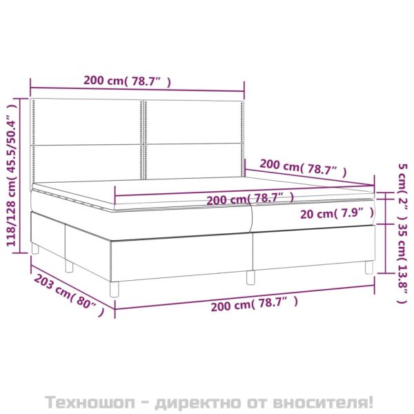 Боксспринг легло с матрак, тъмносиво, 200x200 см, кадифе