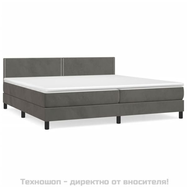 Боксспринг легло с матрак, тъмносиво, 200x200 см, кадифе