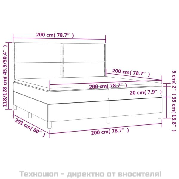 Боксспринг легло с матрак, тъмносиво, 200x200 см, плат