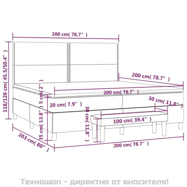 Боксспринг легло с матрак, светлосиво, 200x200 см, плат