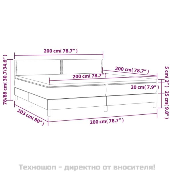 Боксспринг легло с матрак, тъмносиво, 200x200 см, плат