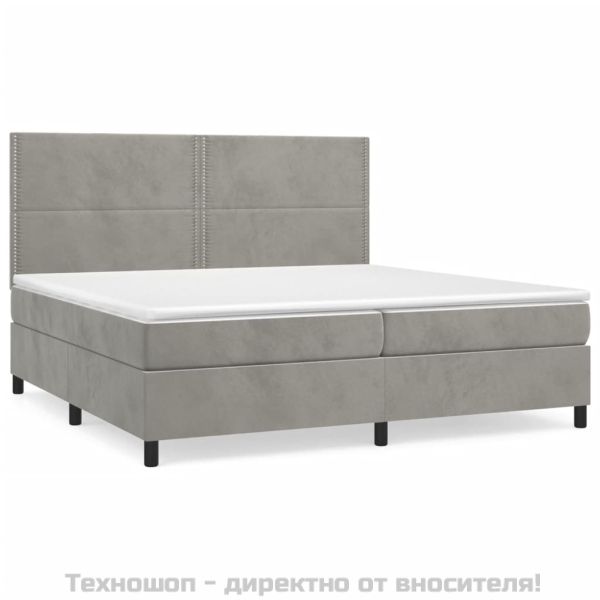 Боксспринг легло с матрак, светлосиво, 200x200 см, кадифе