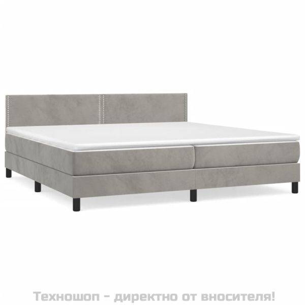 Боксспринг легло с матрак, светлосиво, 200x200 см, кадифе
