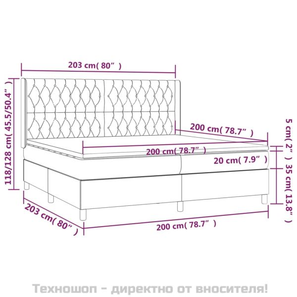 Боксспринг легло с матрак, тъмносиво, 200x200 см, плат