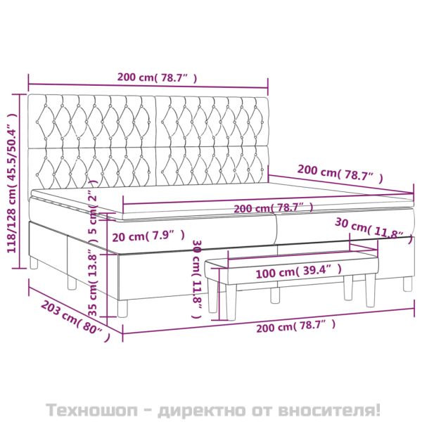 Боксспринг легло с матрак, тъмносиво, 200x200 см, плат
