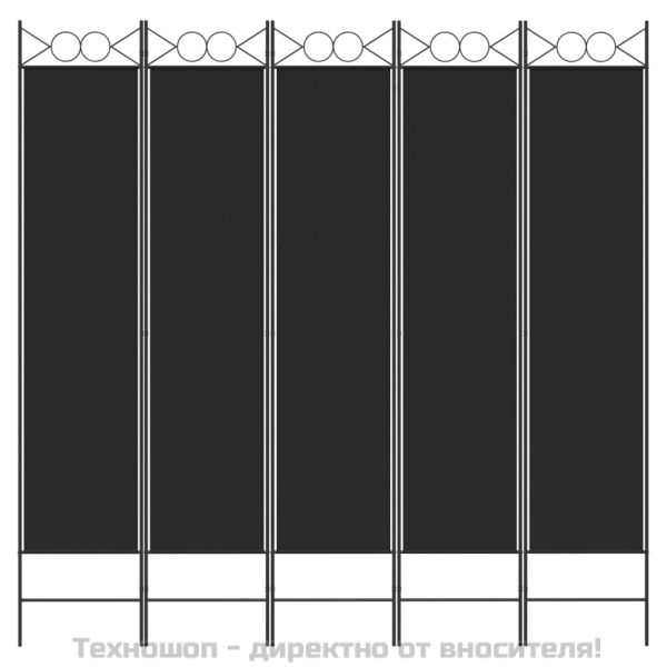 Параван за стая, 5 панела, черен, 200x200 см, текстил