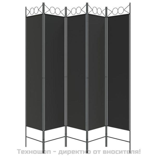 Параван за стая, 5 панела, черен, 200x200 см, текстил