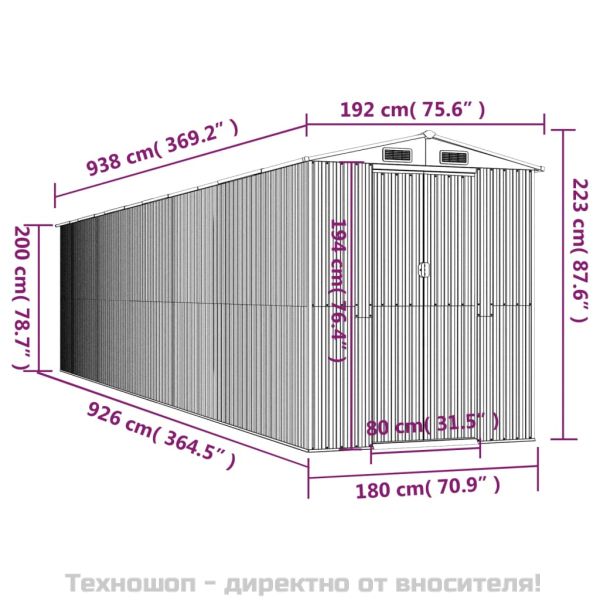 Градинска барака зелена 192x938x223 см поцинкована стомана