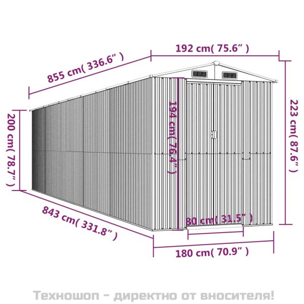 Градинска барака зелена 192x855x223 см поцинкована стомана