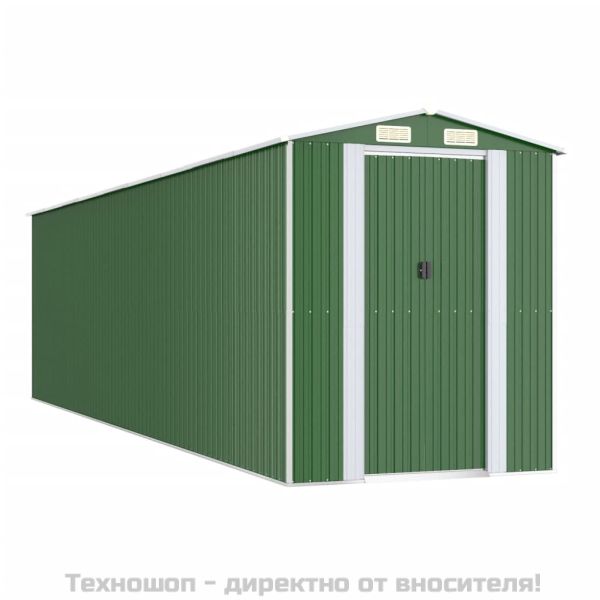 Градинска барака зелена 192x772x223 см поцинкована стомана