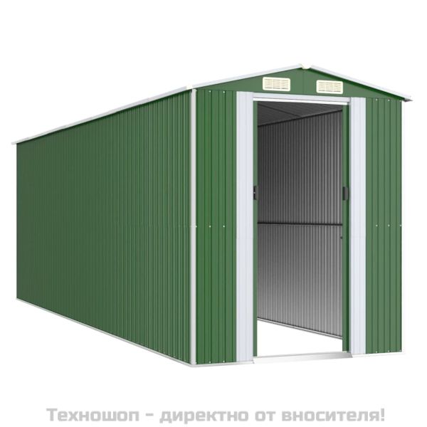 Градинска барака зелена 192x606x223 см поцинкована стомана