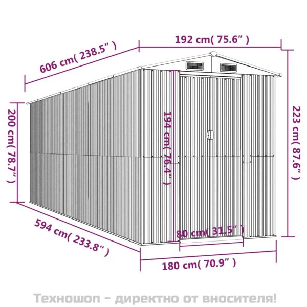 Градинска барака зелена 192x606x223 см поцинкована стомана