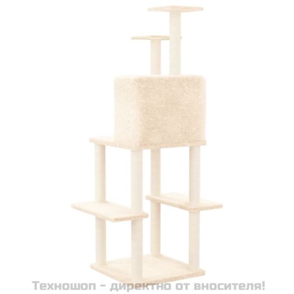 Котешко дърво със сизалени стълбове, кремаво, 144,5 см