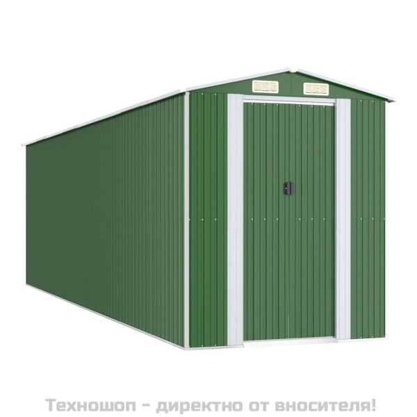 Градинска барака зелена 192x689x223 см поцинкована стомана