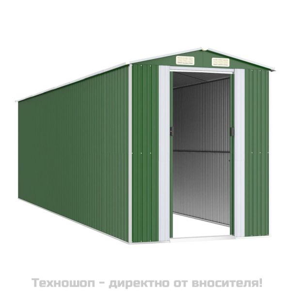 Градинска барака зелена 192x689x223 см поцинкована стомана