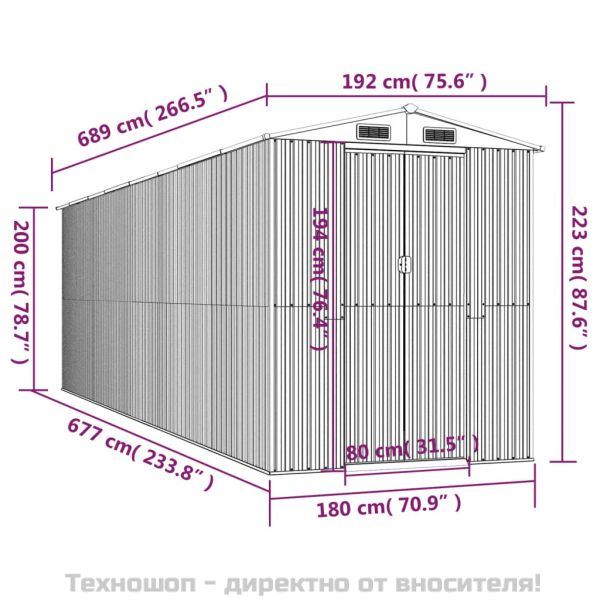 Градинска барака зелена 192x689x223 см поцинкована стомана