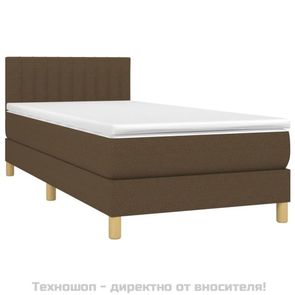 Боксспринг легло с матрак, тъмнокафяво, 90x200 см, плат