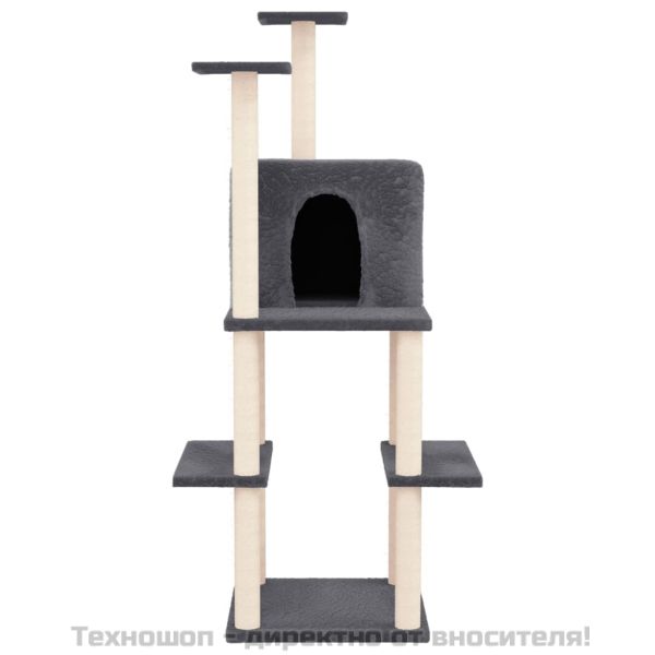 Котешко дърво със сизалени стълбове, тъмносиво, 144,5 см