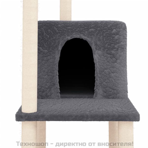 Котешко дърво със сизалени стълбове, тъмносиво, 144,5 см
