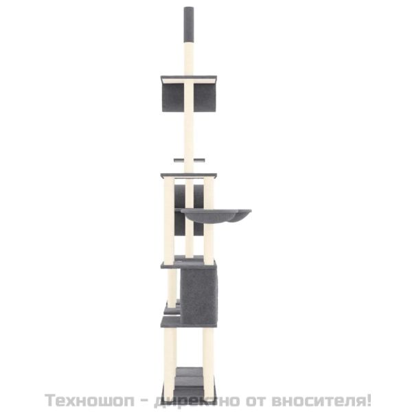Котешко дърво със сизалени стълбове, тъмносиво, 279 см