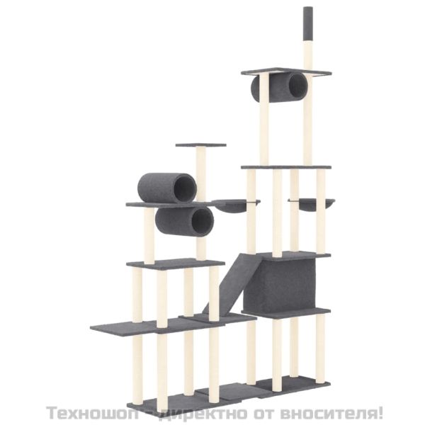 Котешко дърво със сизалени стълбове, тъмносиво, 279 см