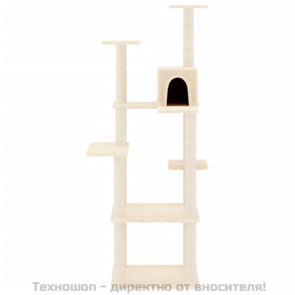 Котешко дърво със сизалени стълбове, кремаво, 153 см