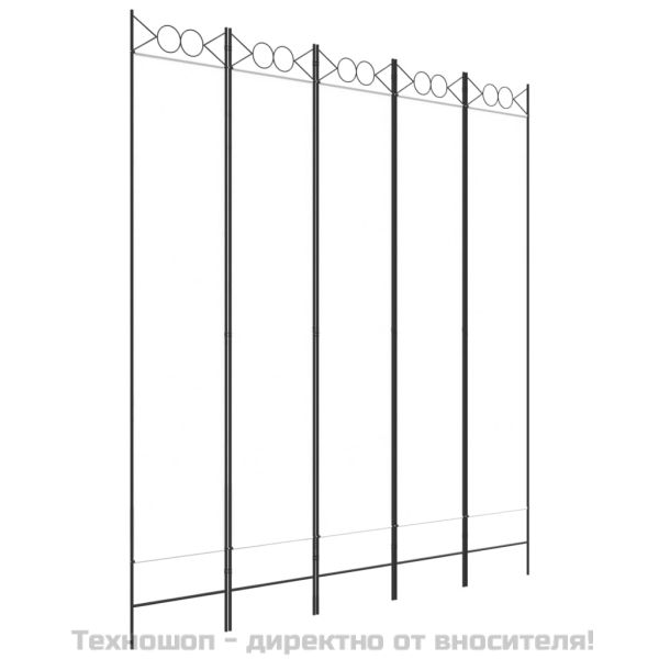 Параван за стая, 5 панела, бял, 200x200 см, текстил