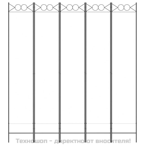 Параван за стая, 5 панела, бял, 200x200 см, текстил