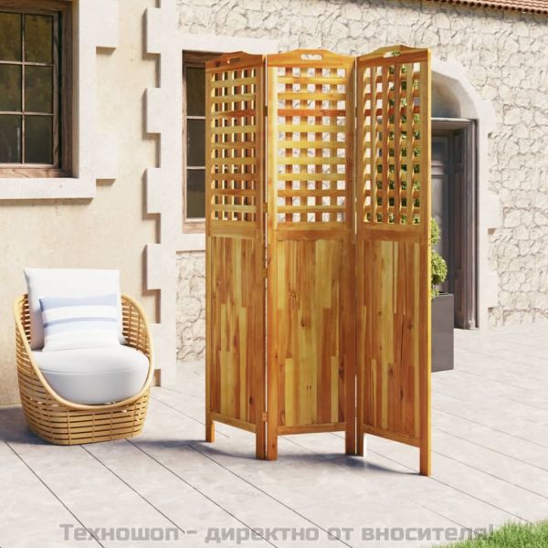Параван за стая, 3 панела, 121,5x2x180 cм, акациево дърво масив