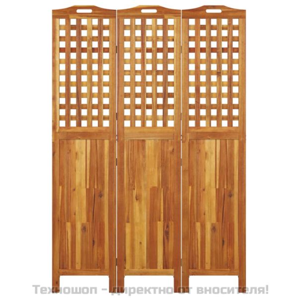 Параван за стая, 3 панела, 121,5x2x180 cм, акациево дърво масив