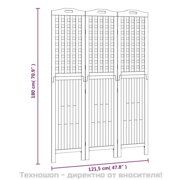 Параван за стая, 3 панела, 121,5x2x180 cм, акациево дърво масив