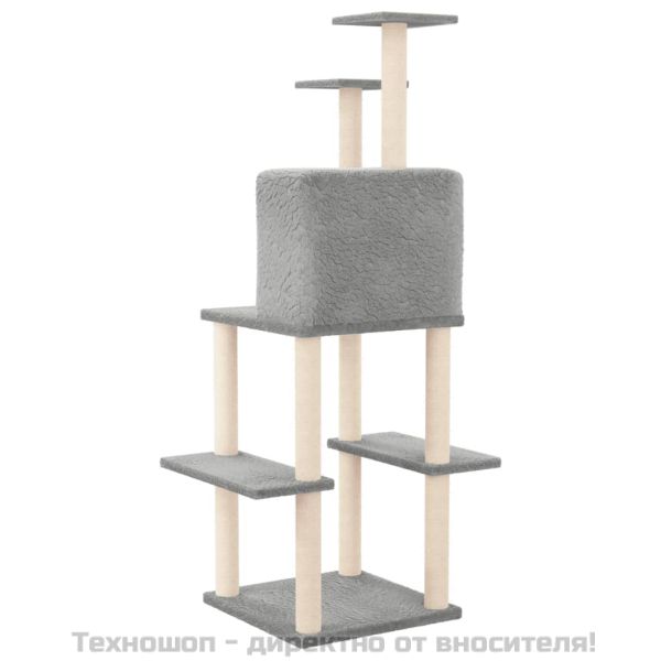 Котешко дърво със сизалени стълбове, светлосиво, 144,5 см