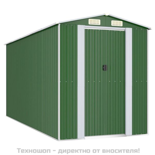 Градинска барака зелена 192x440x223 см поцинкована стомана