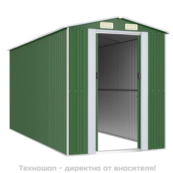 Градинска барака зелена 192x440x223 см поцинкована стомана
