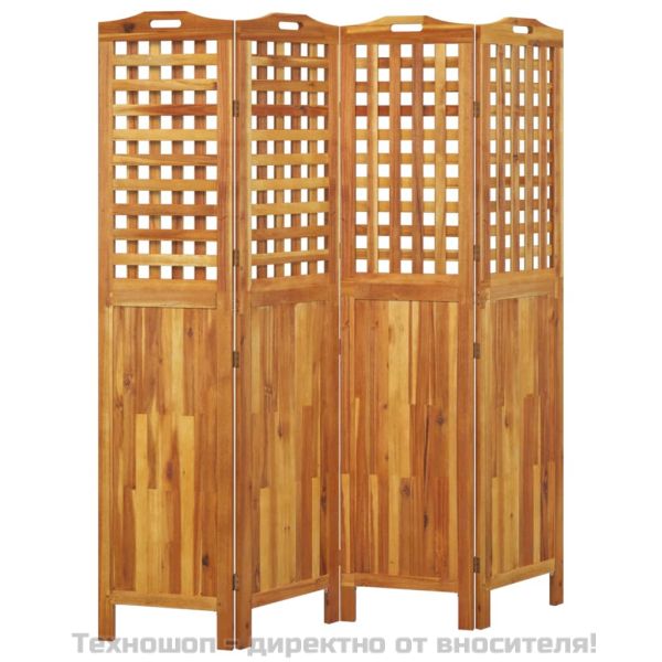 Параван за стая, 4 панела, 162x2x180 cм, акациево дърво масив
