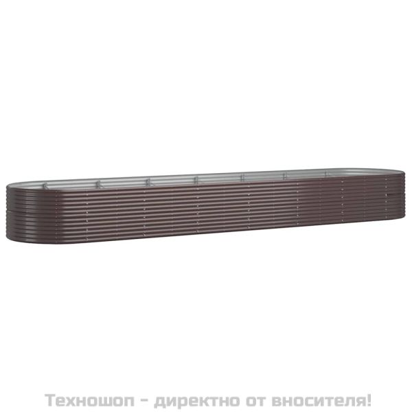 Градински плантер прахово боядисана стомана 584x140x68 см кафяв