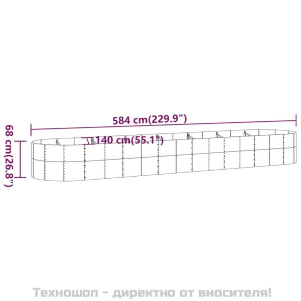 Градински плантер прахово боядисана стомана 584x140x68 см кафяв
