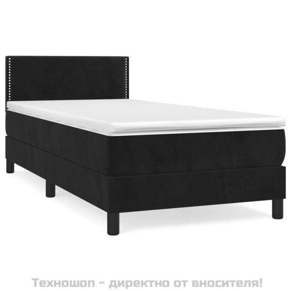 Боксспринг легло с матрак, черно, 80x200 см, кадифе