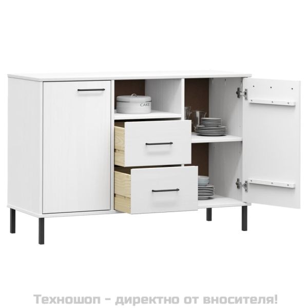 Бюфет с метални крака бял 113x40x77 см масивно дърво OSLO